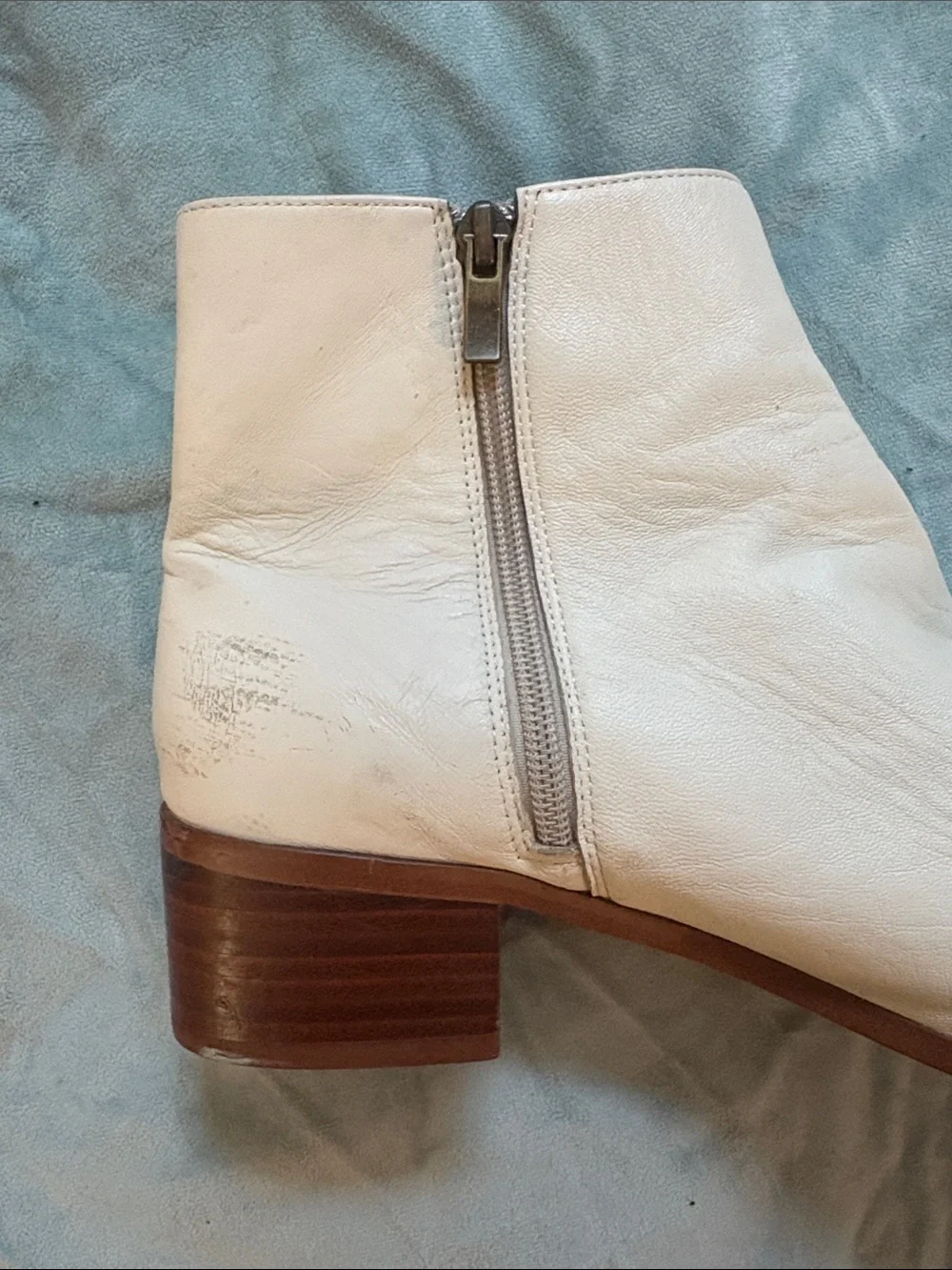 J. Crew Cream Leather Ankle Booties with Low Stacked Heel